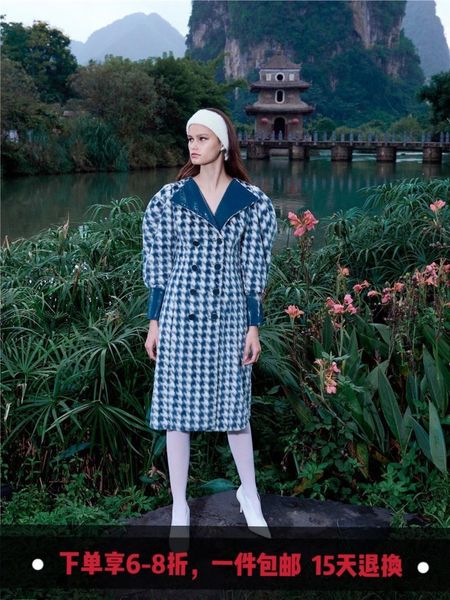 women's wool & blends blue thousand bird pattern printed coat european and american fashion leg sleeve temperament, Black
women's wool & blends blue thousand bird pattern printed coat european and american fashion leg sleeve temperament, Black