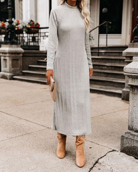 casual dresses solid basic long dress sleeve o-neck shift maxi autumn winter knit ribbed, Black;gray
casual dresses solid basic long dress sleeve o-neck shift maxi autumn winter knit ribbed, Black;gray