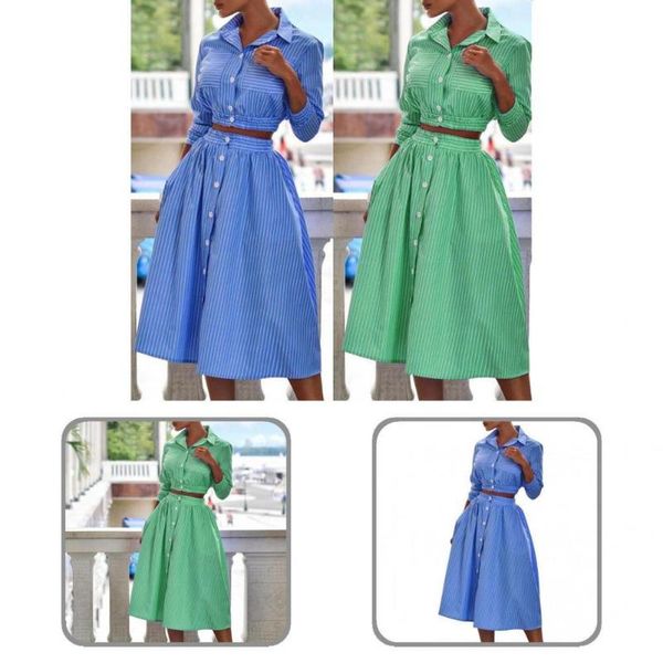 two piece dress lady 1 set striped print 3/4 sleeve blouse skirt elegant women outfit printed for travel, White
two piece dress lady 1 set striped print 3/4 sleeve blouse skirt elegant women outfit printed for travel, White
