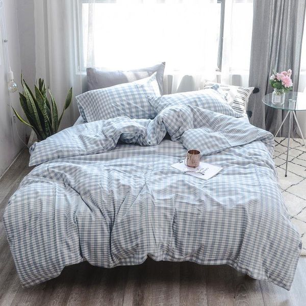 bedding sets japanese 4-piece set of washable plaid cotton quilts bed sheets 1.2 3-piece set, 1.8 comforter