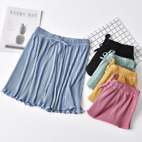 women's shorts summer ice silk casual pleated student wide-leg breathable comfortable pants, White;black
women's shorts summer ice silk casual pleated student wide-leg breathable comfortable pants, White;black