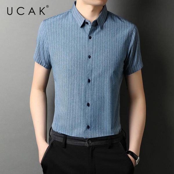 men's casual shirts ucak brand summer comfortable striped men clothing fashion style streetwear soft shirt clothes homme u6222, White;black
men's casual shirts ucak brand summer comfortable striped men clothing fashion style streetwear soft shirt clothes homme u6222, White;black