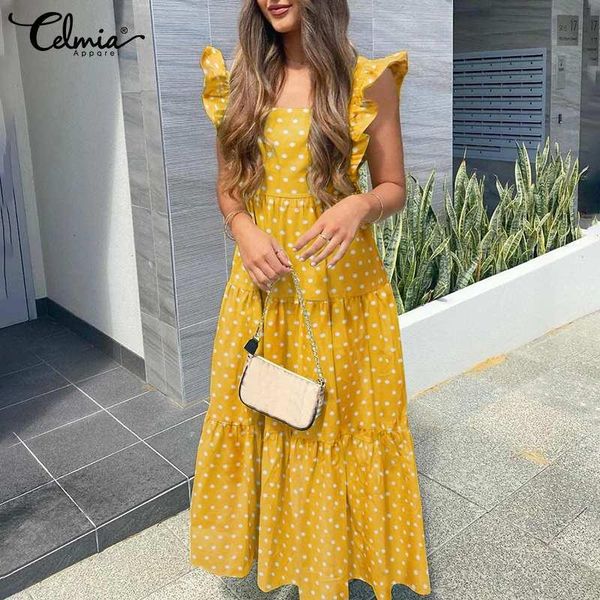 casual dresses celmia 2021 women polka dot dress bohemian sleeveless ruffle square collar long sundress fashion loose holiday robe, Black;gray
casual dresses celmia 2021 women polka dot dress bohemian sleeveless ruffle square collar long sundress fashion loose holiday robe, Black;gray