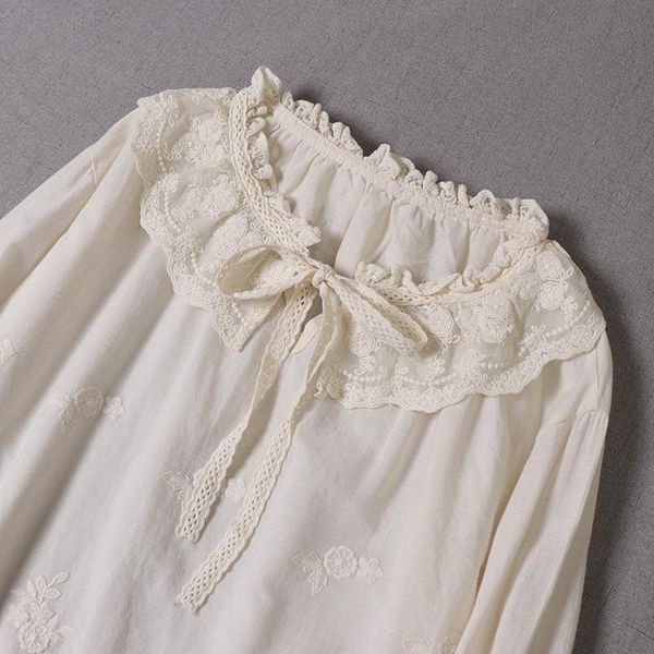 women's blouses & shirts autumn cotton lace tie collar shirt japanese mori female long-sleeved embroidery doll, White
women's blouses & shirts autumn cotton lace tie collar shirt japanese mori female long-sleeved embroidery doll, White