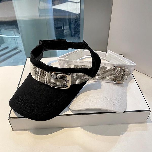 wide brim hats 2021 fashion rhinestone belt sun caps for women sport hat outdoor driving gorras empty top, Blue;gray 
wide brim hats 2021 fashion rhinestone belt sun caps for women sport hat outdoor driving gorras empty top, Blue;gray