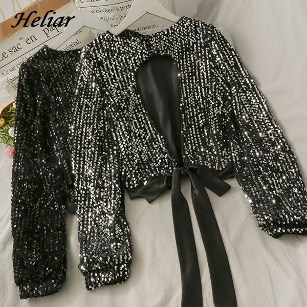 2021 new sequins long sleeve shirt o-neck black loose casual streetwear backless tees spring bow hollow out shirts 1t2z, White
2021 new sequins long sleeve shirt o-neck black loose casual streetwear backless tees spring bow hollow out shirts 1t2z, White