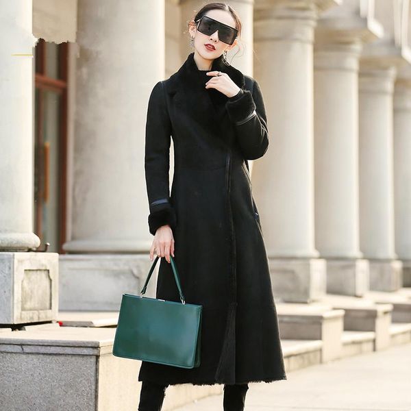 women's fur & faux faced double coat female luxury sheep shearling winter jacket women genuine leather korean long coats my s, Black
women's fur & faux faced double coat female luxury sheep shearling winter jacket women genuine leather korean long coats my s, Black