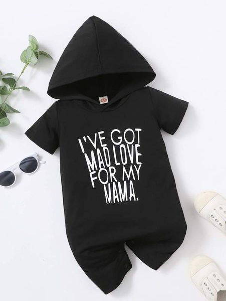 baby slogan graphic hooded romper she, Blue