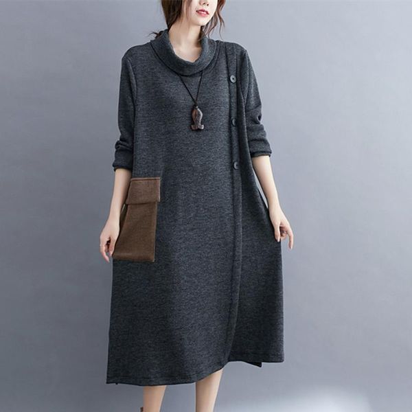 casual dresses 2021 arrival turtleneck knitting cotton autumn winter dress patchwork button loose women knitted midi, Black;gray
casual dresses 2021 arrival turtleneck knitting cotton autumn winter dress patchwork button loose women knitted midi, Black;gray