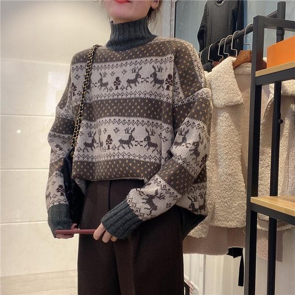 women's sweaters autumn / winter 2021, retro printed knitted sweater, cartoon, long sleeve half high collar large size fashion, White;black
women's sweaters autumn / winter 2021, retro printed knitted sweater, cartoon, long sleeve half high collar large size fashion, White;black