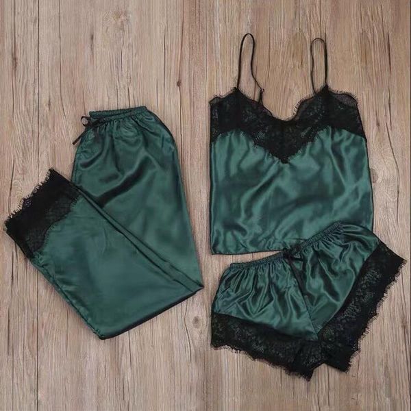 3pc women sleepwear set sleep wear lace satin wireless bra camisole shorts pajamas sleepwear robe, Black;red
3pc women sleepwear set sleep wear lace satin wireless bra camisole shorts pajamas sleepwear robe, Black;red