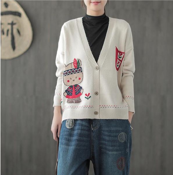 women's sweaters autumn sweater women fashion loose knitting cute cardigan v-neck button character blended female, White;black
women's sweaters autumn sweater women fashion loose knitting cute cardigan v-neck button character blended female, White;black