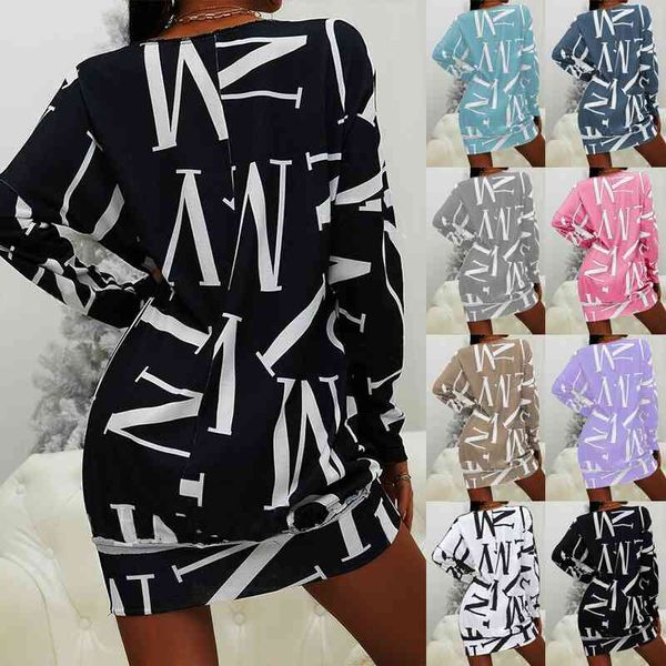 2021 autumn new women's long sleeve letter print round neck casual loose dress, Black
2021 autumn new women's long sleeve letter print round neck casual loose dress, Black