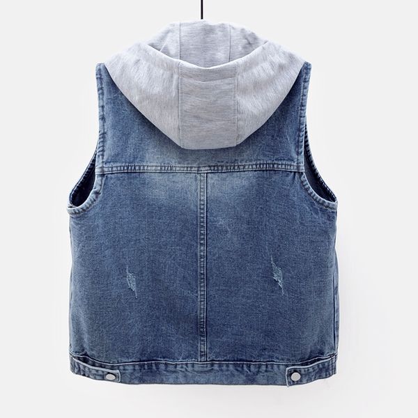 light blue short hooded denim vest women waistcoat loose frayed big pocket cardigan sleeveless jacket korean jeans vests female torg, Black;white
light blue short hooded denim vest women waistcoat loose frayed big pocket cardigan sleeveless jacket korean jeans vests female torg, Black;white