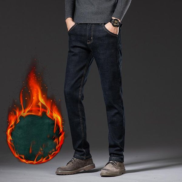 men's jeans winter thermal warm flannel stretch quality fleece pants straight flocking trousers denim, Blue
men's jeans winter thermal warm flannel stretch quality fleece pants straight flocking trousers denim, Blue