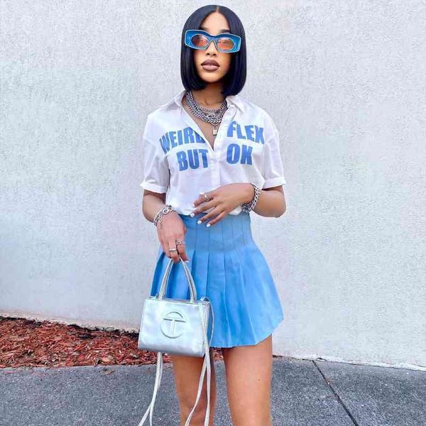 arrival fashion design 2 pcs women set letters turn-down collar blouse mini dress summer casual outfits, White
arrival fashion design 2 pcs women set letters turn-down collar blouse mini dress summer casual outfits, White