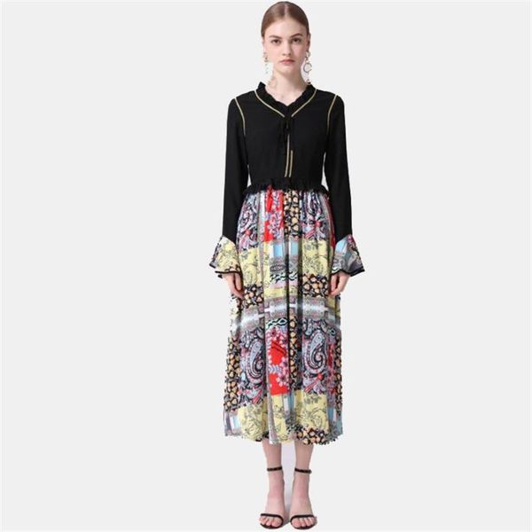 casual dresses women runway dress summer printed patchwork ruffled neck long sleeve elegant np0412l, Black;gray
casual dresses women runway dress summer printed patchwork ruffled neck long sleeve elegant np0412l, Black;gray