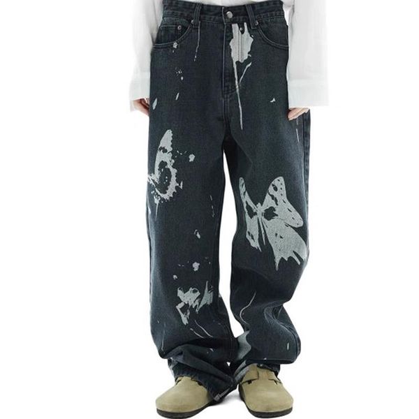 women's jeans fashion high street women's vintage butterfly print straight leg pants female autumn baggy wide denim trousers, Blue
women's jeans fashion high street women's vintage butterfly print straight leg pants female autumn baggy wide denim trousers, Blue
