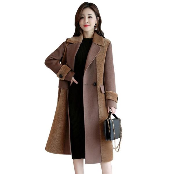 women's wool & blends tide autumn winter woolen coat women fashion lambswool splice jacket female slim double-breasted long plus size a, Black
women's wool & blends tide autumn winter woolen coat women fashion lambswool splice jacket female slim double-breasted long plus size a, Black