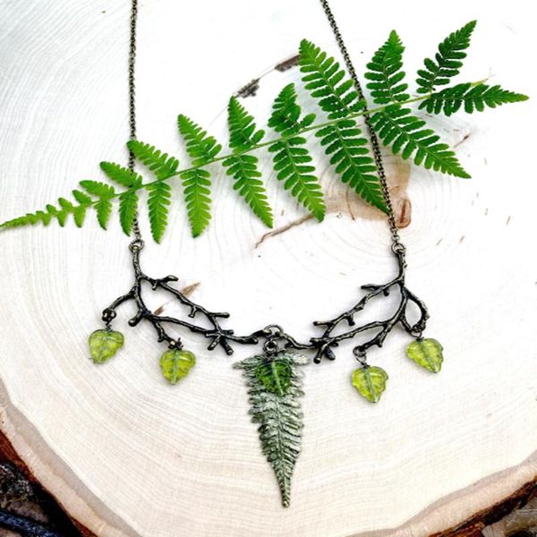 pendant necklaces fern leaf branch necklace - fairy bohemia forest witch jewelry plant, Silver 
pendant necklaces fern leaf branch necklace - fairy bohemia forest witch jewelry plant, Silver