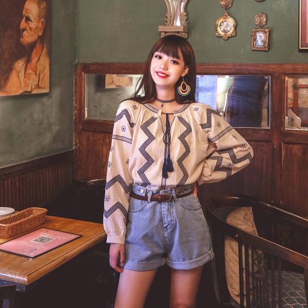 women's blouses & shirts spring bohemian style women loose casual tassel design cotton linen shirt long sleeve o-neck striped embroider, White
women's blouses & shirts spring bohemian style women loose casual tassel design cotton linen shirt long sleeve o-neck striped embroider, White