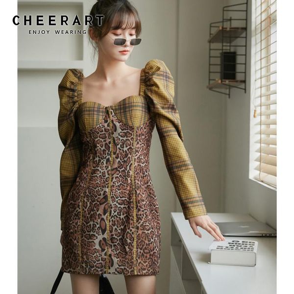 casual dresses cheerart puff sleeve leopard print dress women autumn backless square neck tunic ladies mini corset designer clothes, Black;gray
casual dresses cheerart puff sleeve leopard print dress women autumn backless square neck tunic ladies mini corset designer clothes, Black;gray