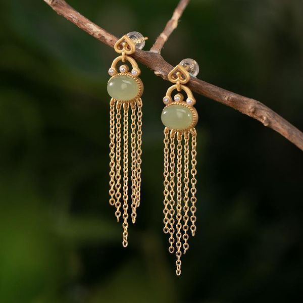 dangle & chandelier original design natural hetian jasper elliptical tassel long earrings personality light luxury chinese style ladies jewe, Silver
dangle & chandelier original design natural hetian jasper elliptical tassel long earrings personality light luxury chinese style ladies jewe, Silver