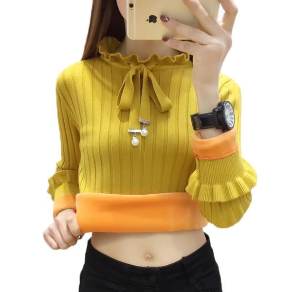 women's sweaters winter plus velvet knitwear women sweater pullover fashion ruffled collar long sleeve sweet slim pull knit female, White;black
women's sweaters winter plus velvet knitwear women sweater pullover fashion ruffled collar long sleeve sweet slim pull knit female, White;black