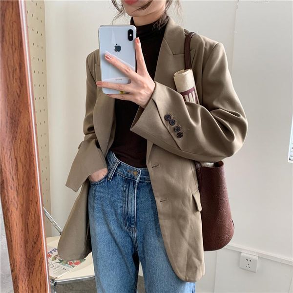 women's suits & blazers women autumn winter vintage notched neck long sleeve blazer casual solid streetwear single breasted loose femal, White;black
women's suits & blazers women autumn winter vintage notched neck long sleeve blazer casual solid streetwear single breasted loose femal, White;black