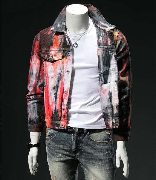 2021 hi street men's fashion painted denim jackets tie dye jean jackets korean slim fit coat for male, Black;brown
2021 hi street men's fashion painted denim jackets tie dye jean jackets korean slim fit coat for male, Black;brown
