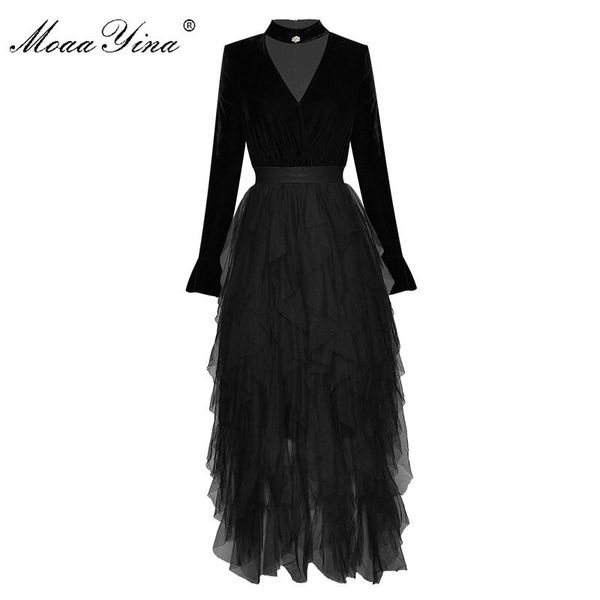 casual dresses moaayina fashion designer dress spring women's halter v-neck long sleeve velvet patchwork mesh ball gown, Black;gray
casual dresses moaayina fashion designer dress spring women's halter v-neck long sleeve velvet patchwork mesh ball gown, Black;gray