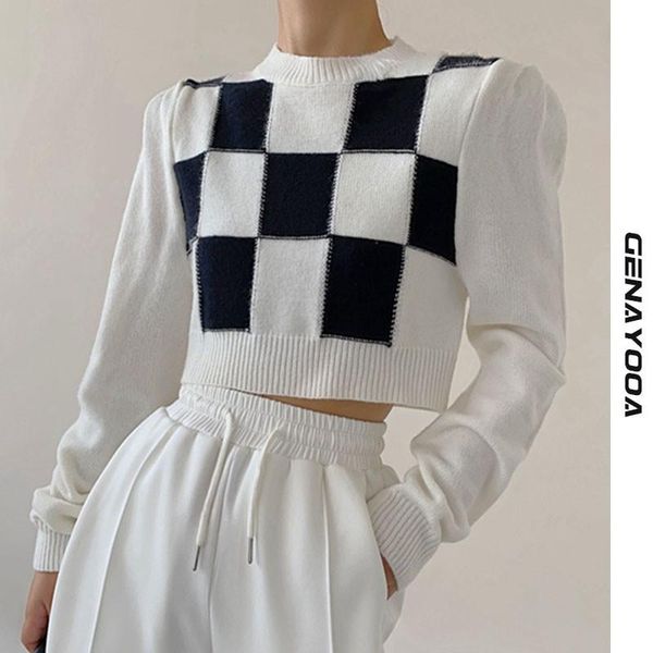 women's sweaters genayooa streetwear checkerboard pullover sweater women crop long sleeve 2021 autumn winter knit ladies jumper y2k, White;black
women's sweaters genayooa streetwear checkerboard pullover sweater women crop long sleeve 2021 autumn winter knit ladies jumper y2k, White;black