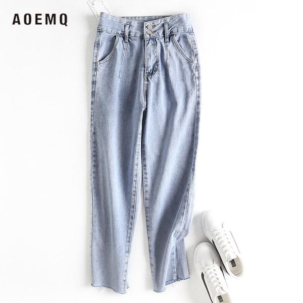 women's jeans aoemq washing two buttons high waist casual denim female everyday bleached fashion streetwear, Blue
women's jeans aoemq washing two buttons high waist casual denim female everyday bleached fashion streetwear, Blue