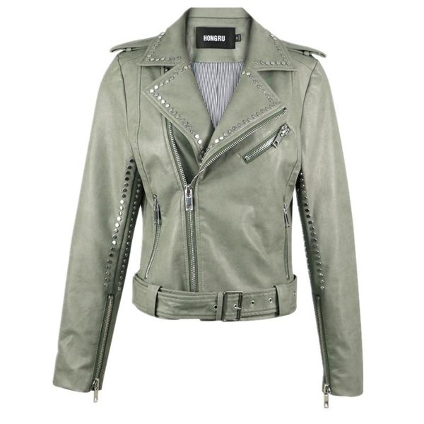 women's leather & faux punk rivet beading jacket female locomotive style zipper stitching pu outerwear green jackets f1469, Black
women's leather & faux punk rivet beading jacket female locomotive style zipper stitching pu outerwear green jackets f1469, Black