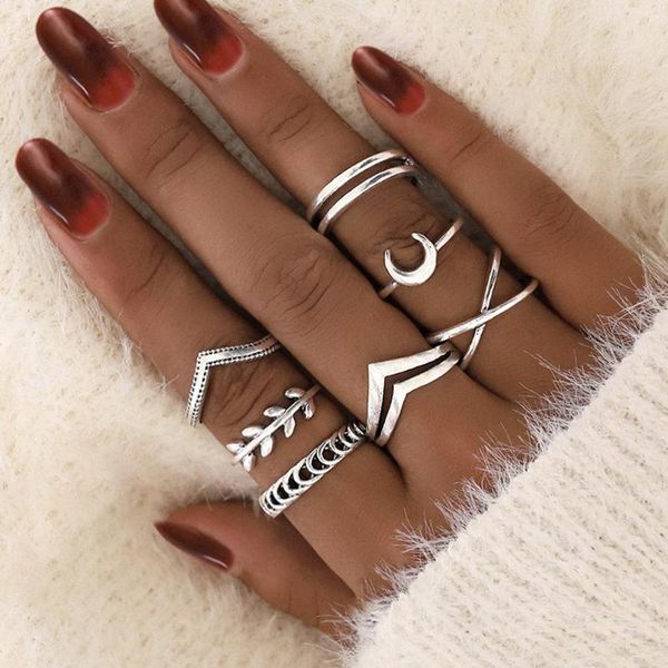 cluster rings 7 pcs/set mix design vintage silver color carved v shape midi finger ring set for women boho ethnic leaf moon knuckle, Golden;silver
cluster rings 7 pcs/set mix design vintage silver color carved v shape midi finger ring set for women boho ethnic leaf moon knuckle, Golden;silver