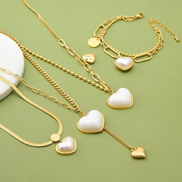pendant necklaces european fashion double pearl love necklace bracelet titanium stainless steel round bead chain heart for women, Silver
pendant necklaces european fashion double pearl love necklace bracelet titanium stainless steel round bead chain heart for women, Silver