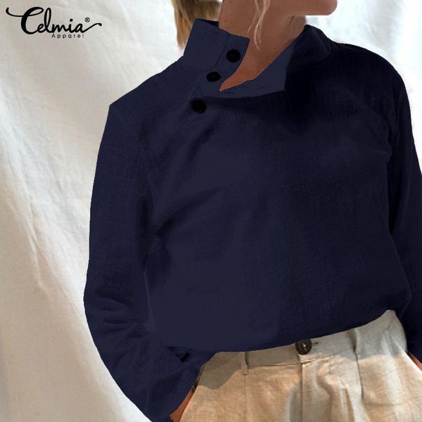 women's blouses & shirts women and celmia 2021 fashion tunic autumn buttons long sleeve stand collar vintage blusas mujer plus size, White
women's blouses & shirts women and celmia 2021 fashion tunic autumn buttons long sleeve stand collar vintage blusas mujer plus size, White