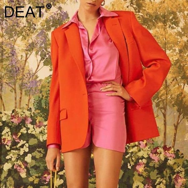 women's suits & blazers deat 2021 women fashion loose orange notched long sleeve shoulder pads single button straight blazer spring aut, White;black 
women's suits & blazers deat 2021 women fashion loose orange notched long sleeve shoulder pads single button straight blazer spring aut, White;black