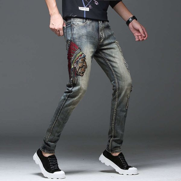 new in spring and autumn of 2021 men's fashion brand stretch large embroidered thin jeans long pants with holes, Blue
new in spring and autumn of 2021 men's fashion brand stretch large embroidered thin jeans long pants with holes, Blue