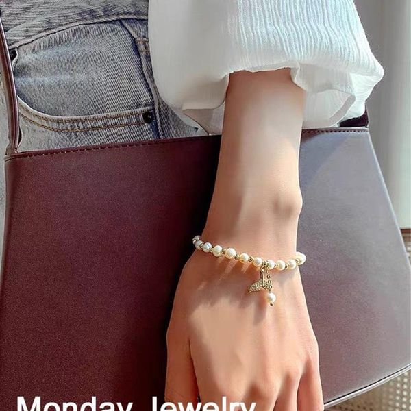 link, chain french retro baroque style freshwater pearl fishtail pendant bracelet niche design temperament fashion elegant, Black
link, chain french retro baroque style freshwater pearl fishtail pendant bracelet niche design temperament fashion elegant, Black