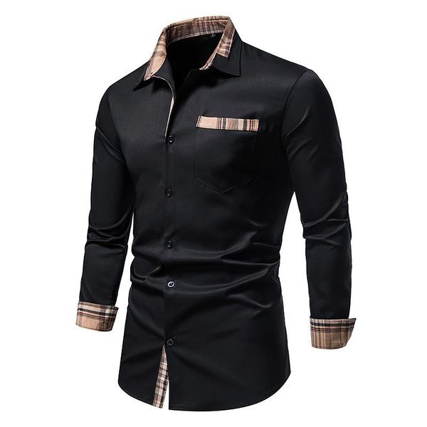 men's dress shirts men luxury long sleeve plaid button down shirt for autumn, White;black
men's dress shirts men luxury long sleeve plaid button down shirt for autumn, White;black