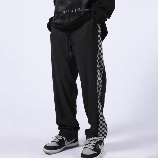 men's pants fashion side stripes grid vintage style hip hop oversized casual joggers trousers, Black
men's pants fashion side stripes grid vintage style hip hop oversized casual joggers trousers, Black