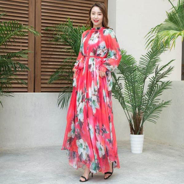casual dresses runway maxi dress plus size women's long sleeve ruffle collar vintage floral print chiffon party holiday, Black;gray 
casual dresses runway maxi dress plus size women's long sleeve ruffle collar vintage floral print chiffon party holiday, Black;gray
