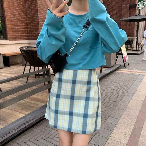 skirts spring and autumn women's suits korean loose long-sleeved t-shirt + plaid bag hip skirt two-piece western-style sweet, Black
skirts spring and autumn women's suits korean loose long-sleeved t-shirt + plaid bag hip skirt two-piece western-style sweet, Black