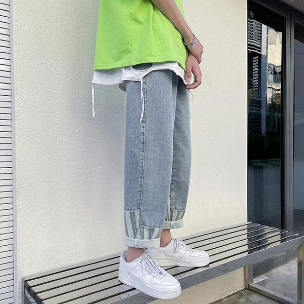 men's jeans summer stitching spring and fashion brand loose straight youth capris, Blue
men's jeans summer stitching spring and fashion brand loose straight youth capris, Blue