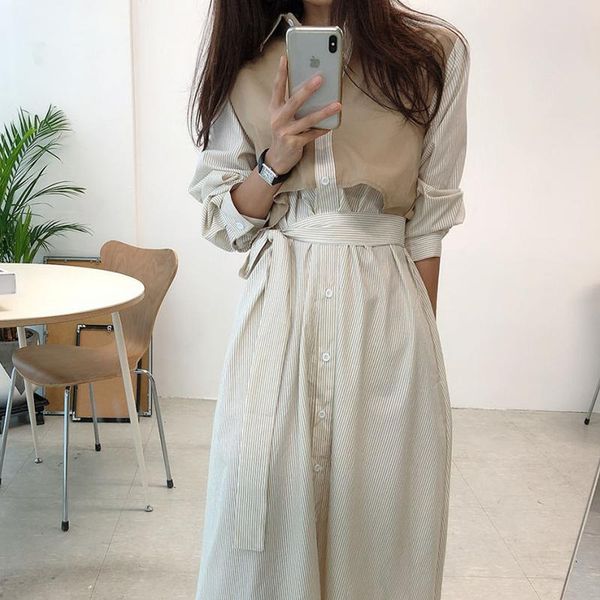 casual dresses korean chic design sense single-breasted contrast color stitching fake two-piece striped dress female 2021 autumn shirt, Black;gray
casual dresses korean chic design sense single-breasted contrast color stitching fake two-piece striped dress female 2021 autumn shirt, Black;gray