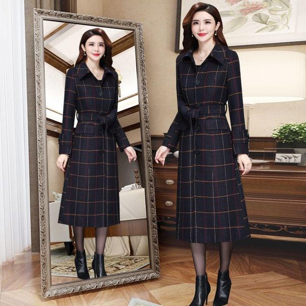 women's wool & blends winter woolen coat long section over the knee waist plaid jacket female warm plus size l-5xl, Black
women's wool & blends winter woolen coat long section over the knee waist plaid jacket female warm plus size l-5xl, Black