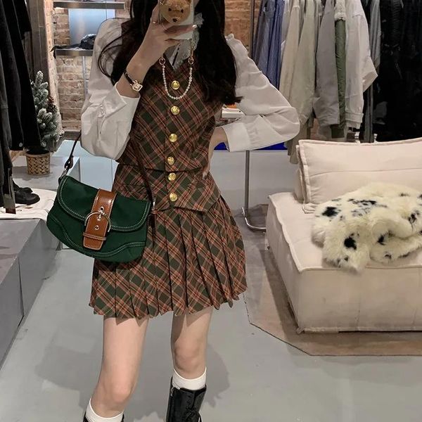 two piece dress three set pieces sets red blazers pleated skirt female elegant chic street jacket suits vintage plaid v-neck vest, White
two piece dress three set pieces sets red blazers pleated skirt female elegant chic street jacket suits vintage plaid v-neck vest, White