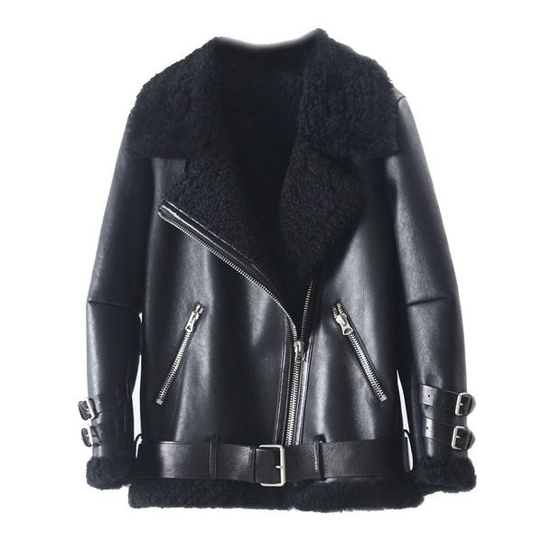women's fur & faux natural coat female 2021 real sheepskin leather jacket women coats motorcycle winter clothes short abrigo mujer pph1, Black
women's fur & faux natural coat female 2021 real sheepskin leather jacket women coats motorcycle winter clothes short abrigo mujer pph1, Black