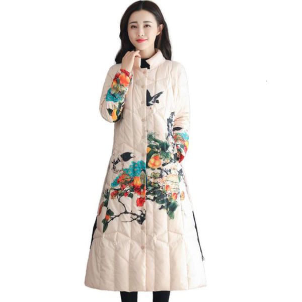 women's winter coat duck down warm et national wind vintage print stand collar parkas long overcoat, Black
women's winter coat duck down warm et national wind vintage print stand collar parkas long overcoat, Black